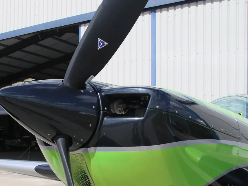 Close view of an aircraft propeller and spinner